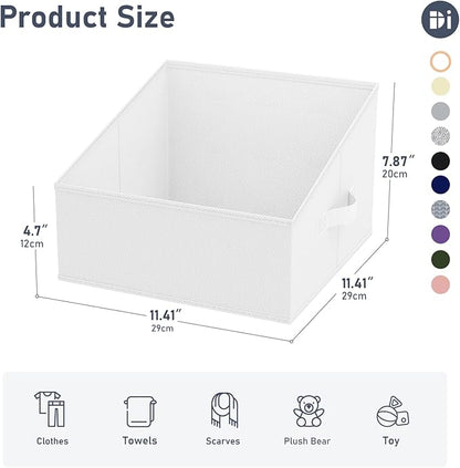 DIMJ Closet Storage Bins 6 Pack - Fabric Trapezoid Organizer Bin, Foldable Storage Baskets for Shelves, Closet Shelf Organizer, Clothing Storage Box for Toys, Books, Towel, Clothes, White