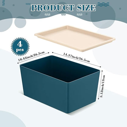 Menkxi 4 Pcs Storage Bins with Lids Plastic Stackable Containers for Organizing Shelves Christmas Ornament Box Baskets(Blue,Large)