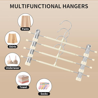 HWAJAN 20PACK 14Inch Pants Hangers with Clips Adjustable Skirt Hangers for Women Metal Non-Slip Trousers Hanger Heavy Duty Space Saving Clothes Hanger for Shorts,Jeans,Lvory
