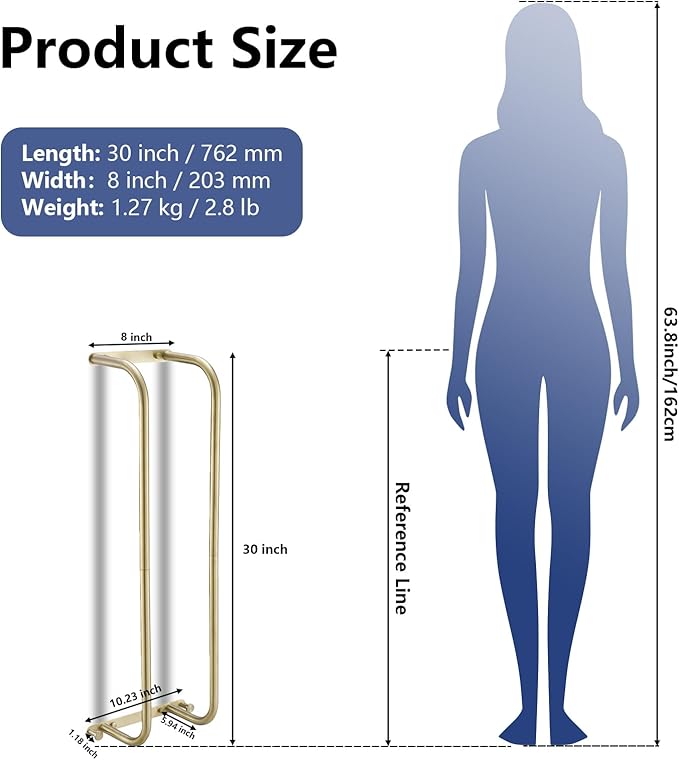 BWE Brushed Gold Towel Racks for Bathroom, Stainless Steel Towel Holder for Rolled Towels, Wall Mounted Bathroom Towel Storage Holds Up 6 Large Bath Sheets, with 2 Hooks