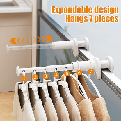 2Pcs Travel Drying Rack for Clothes, Portable Clothes Drying Rack with Retractable Rod Over Door Drying Rack, Foldable Hangers for Cruise, Rv, Dorm, Apartment, Hotel Laundry (White)