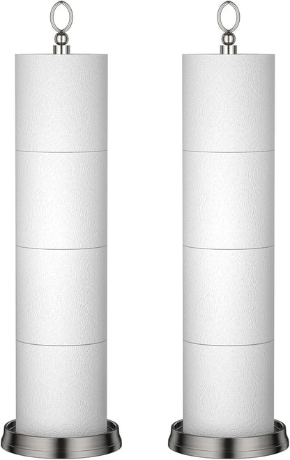 Toilet Paper Holder Stand with Reserve Function, Free Standing Toilet Paper Holder for Bathroom, Toilet Paper Stand with Reserve for 4 Rolls 22.5" Height (2 Pack, Brushed Nickel)