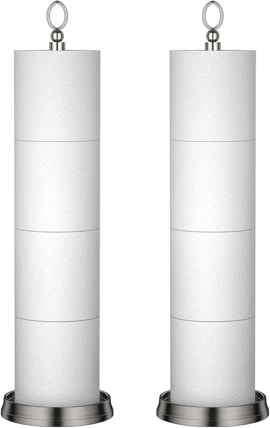 Toilet Paper Holder Stand with Reserve Function, Free Standing Toilet Paper Holder for Bathroom, Toilet Paper Stand with Reserve for 4 Rolls 22.5" Height (2 Pack, Brushed Nickel)