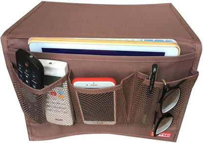 Meeall Bedside Storage Organizer with Pockets, Bedside Organizer Caddy for Remote Control, Table Cabinet, Phones, Magazines, Tablets, Accessories, Brown