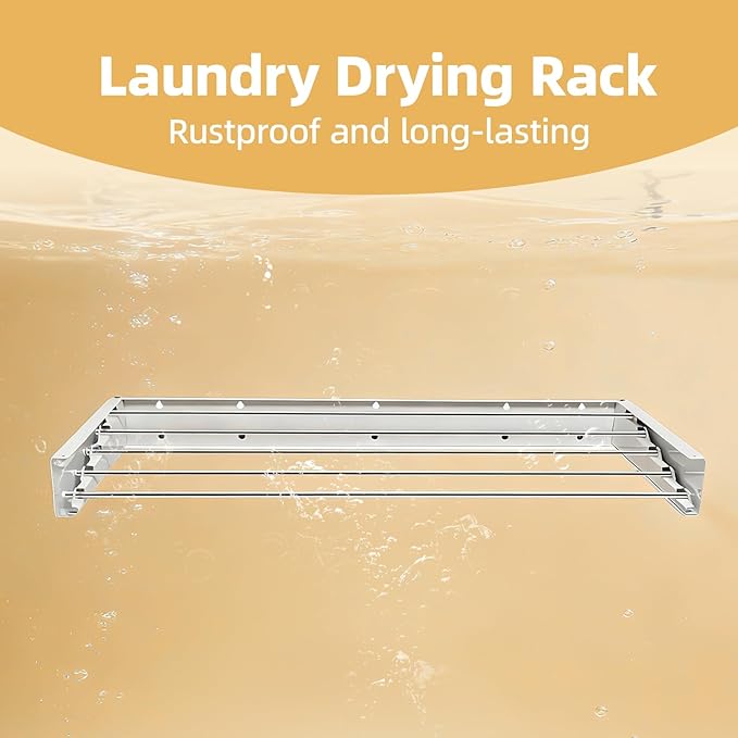 Wall Mounted Clothes Drying Rack 32", Heavy Duty Collapsible Space Saving Laundry Drying Rack with 50 lb Capacity, Drying Rack Clothing Foldable, 5 Rods, White
