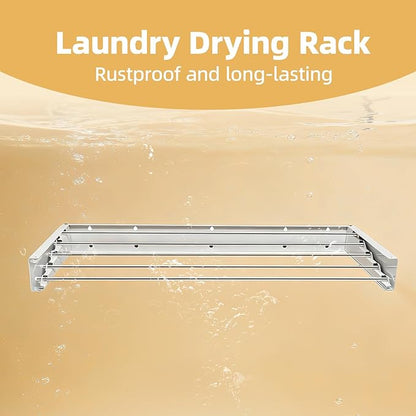 Wall Mounted Clothes Drying Rack 32", Heavy Duty Collapsible Space Saving Laundry Drying Rack with 50 lb Capacity, Drying Rack Clothing Foldable, 5 Rods, White