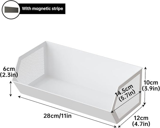 Magnetic Basket for The Side of Washing Machine Magnetic Lint Bin for Laundry Room Magnetic Spice Rack for Refrigerator Laundry Room Organization and Storage, Metal (White, Large)