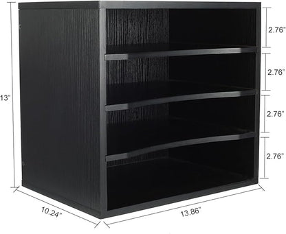 PAG Mail Sorter Organizer, Wood Countertop Literature Organizer, Office Supplies Desktop File Bill Paper Organizer for Office Home School, 4 Compartments, Black