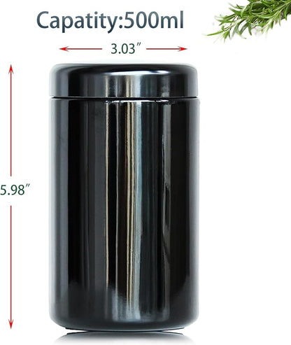 Black Glass Airtight Storage Container Jar 500ml 1 OZ with UV Protection for Spice Coffee