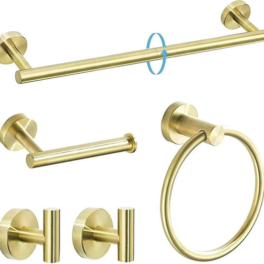 5Pcs Brushed Gold Bathroom Hardware Towel Bar Accessories Set 23.6 Inch SUS304 Stainless Steel Bath Towel Racks with Toilet Paper Holder Shelf for Bathroom Kitchen Wall Mounted, Middle Removable