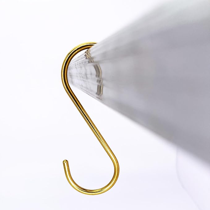 DaylyFav S Hooks, Solid Brass, Round-End Craftsmanship, 7 Pack, Gold - for Kitchen Rack Rail Closet Dorm Hanging Pans Pots Coffee Mugs Jeans Towels Bags Purse