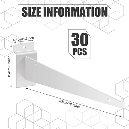 Oudain 12" Slatwall Shelf Bracket with Lip Heavy Duty Slat Wall Brackets Bulk Floating Metal Slatwall Accessories for Shelving Display Garage Kitchen Mounting Supplies(White,30 Pcs)