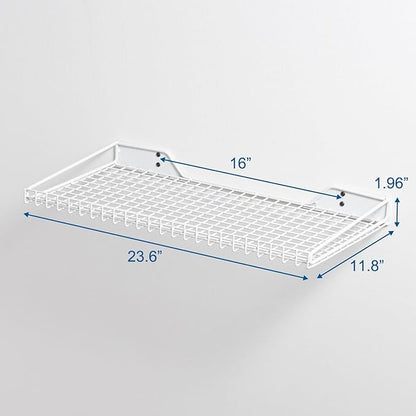 Wallmaster Heavy Duty Garage Wall Shelving 2 Pack 23.6"x11.8" Metal Wire Shelves Wall Mount Mesh Storage Rack for Garage, Office, Basement and Kithcen, max Load 65 lbs (White)