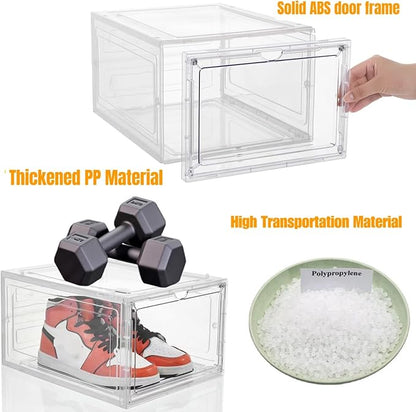Attelite Upgraded Shoe Storage Box 9 Pack Shoe Box Clear Plastic Stackable X-Large Drop Front Shoe Box with Clear Magnetic Door,Shoe Organizer and Shoe Containers For Sneaker Display