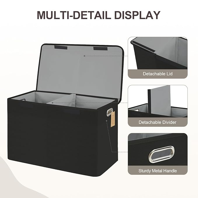 Large Toy Storage Box with Lid, Collapsible Toys Storage Organizer Bins with Dividers and Handles, Storage Chest Bin for Kids, Boys, Girls, Nursery 25"x13" x16" (Black)