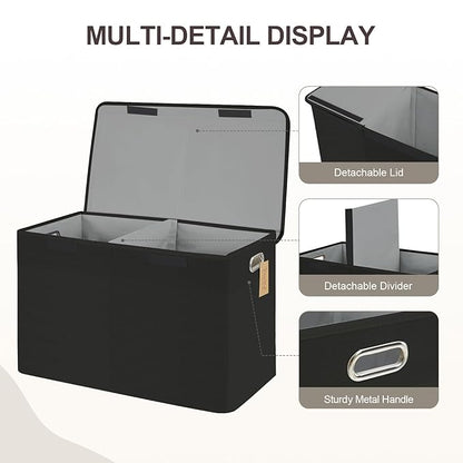 Large Toy Storage Box with Lid, Collapsible Toys Storage Organizer Bins with Dividers and Handles, Storage Chest Bin for Kids, Boys, Girls, Nursery 25"x13" x16" (Black)