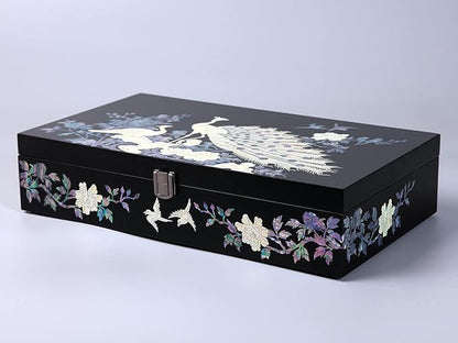 Antique Alive Mother of Pearl Wood Sunglasses Box Eyeglasses Valet Display Storage Case for Glasses Jewelry Trinkets Accessory Organizer (Peacock Black)