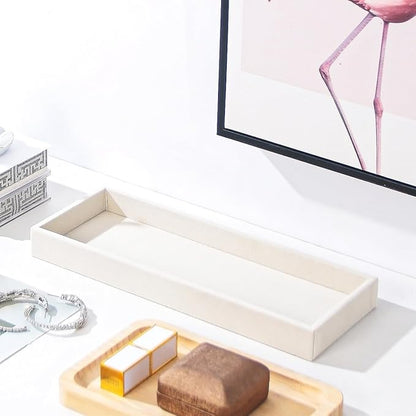 Divided Drawer Organizer Tray, Velvet Jewelry Storage Tray, Necklace Bracelet Ring Earring Display Tray,Bedside Nightstand Desk Holder Tray for Phone Watch Sunglasses Cosmetics Storage/Beige/1grid
