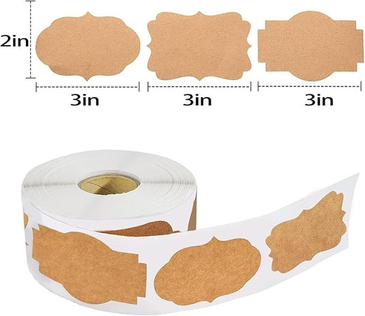 300 Pcs 2'' x 3''Natural Kraft Tags Sticker Self-Adhesive Customize Holiday Gift Stickers Labels for Jars Christmas Gift Name Tags Mason Jars