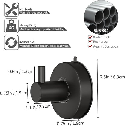 DGYB Suction Cup Hooks for Shower Black Bathroom Hooks Suction Set of 2 Removable Wall Hook for Hanging Towels, Robe, Loofah, Coats