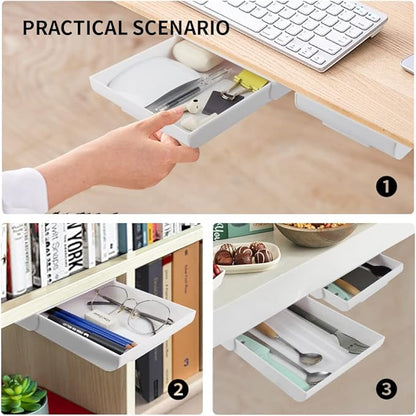 YOOUSOO 2 Pack Under Desk Drawer Organizer, Slide Out Pencil Holder, Desk Drawer Attachment, Plastic Desk Accessories & Workspace Organizers, Hidden Desktop Organizer Self-Adhesive