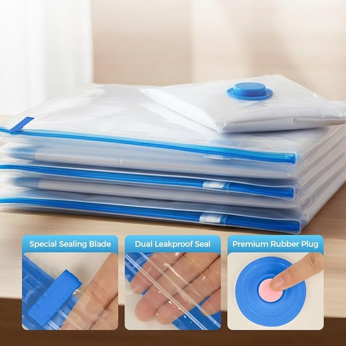10 Pack Vacuum Storage Bags, Cordless Travel Vacuum Storage Compression Bag with Electric Pump, Space Saver Bags Vacuum Seal Bags for Clothes Bedding Luggage Suitcase Home Organization Moving