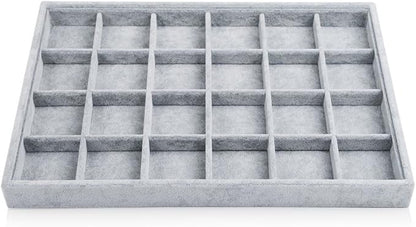 Oirlv 24 Grid Ice Velvet Jewelry Drawer Organizer Tray Stackable Jewelry Trays Removable Dividers for Rings Earring Storage Display