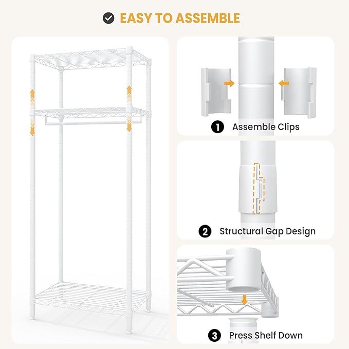 Heavy Duty Clothes Rack with Shelves,Adjustable Metal Wire Shelving Garment Rack Freestanding Closet Organizers and Storage for Bedroom, Laundry Load 684LBS