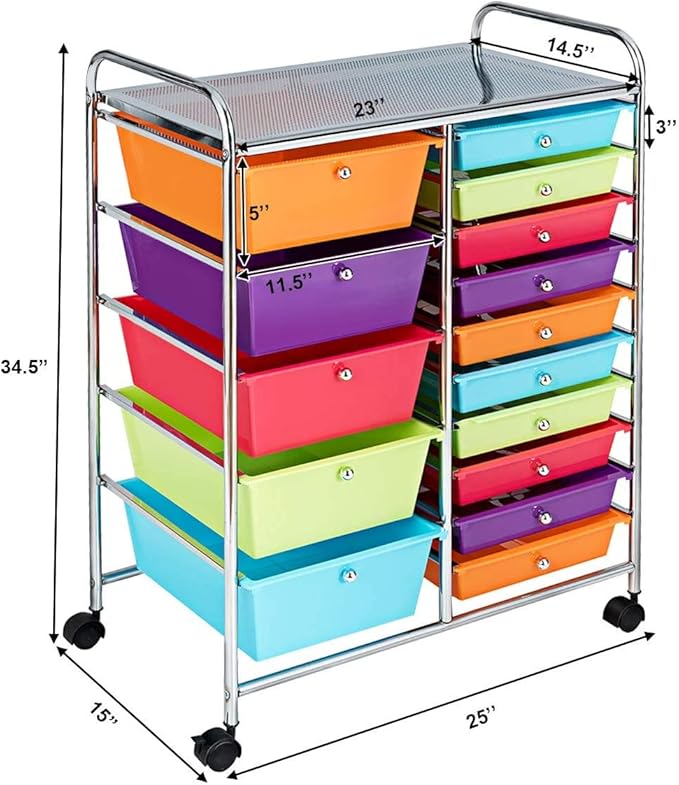 ARLIME 15-Drawer Storage Cart, 15 Drawer Trolley, Rolling Organizer Cart, Scrapbook Paper Organizer, Suitable for Office and School, Rolling Office Storage Tools (Multicolor)