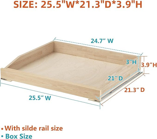 ROOMTEC Pull Out Cabinet Drawer for Kitchen Cabinets 25.5" W x 21" D, Pull Out Cabinet Organizer, Bottom Assembly, Requires At Least 26.5” Cabinet Opening, 2PCS