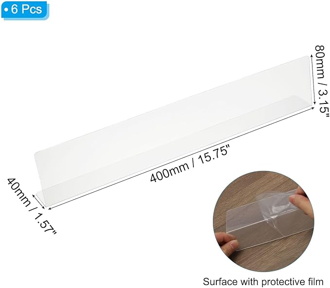 PATIKIL 6 Pack Shelf Dividers for Closet Organization, 15.7x1.57x3.1 Acrylic Closets Separator Kitchen Cabinet Shelves Under Bed Blocker for Bedroom Kitchen Office, Clear