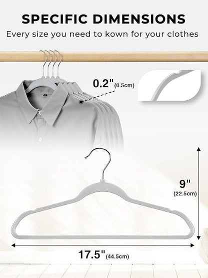 SMARTOR Plastic Hangers 50 Pack, Thin Hangers with 360° Swivel Hook, Non-Velvet Hanger Heavy Duty Clothes Holders for Closet - Durable Adult Hanger, Space Saving Hangars - Grey