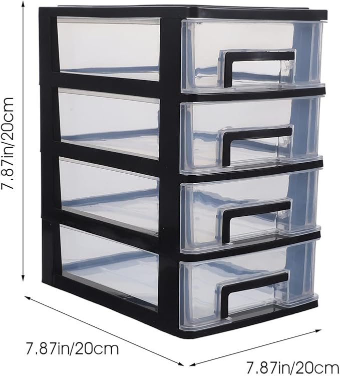 4-Drawer Plastic Storage Cabinet Organizer Clear Stackable Storage Drawers for Desk Closet Office Craft Room and Pantry Compact 9.8 X 5.9 X 9.8 Inches