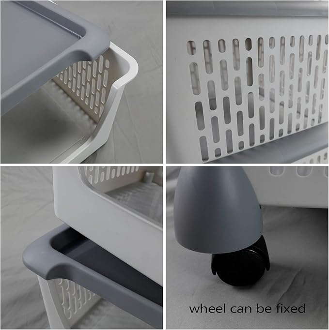 5 Tiers Plastic Stacking Storage Baskets, Kitchen Stackable Storage Bins, Grey