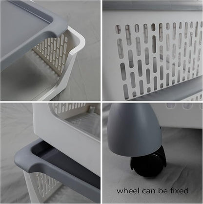 5 Tiers Plastic Stacking Storage Baskets, Kitchen Stackable Storage Bins, Grey