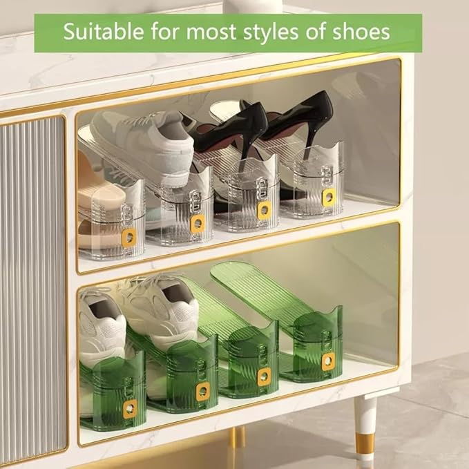 Pack of 12 Pcs Acrylic Shoe Slot Organiser Storage with Size 25.4x9.5x7cm- Adjustable 3-Level Height - Non-Slip Space Saver Shoe Storage Organiser- Shoe Stacker for All Shoe Styles (Clear)