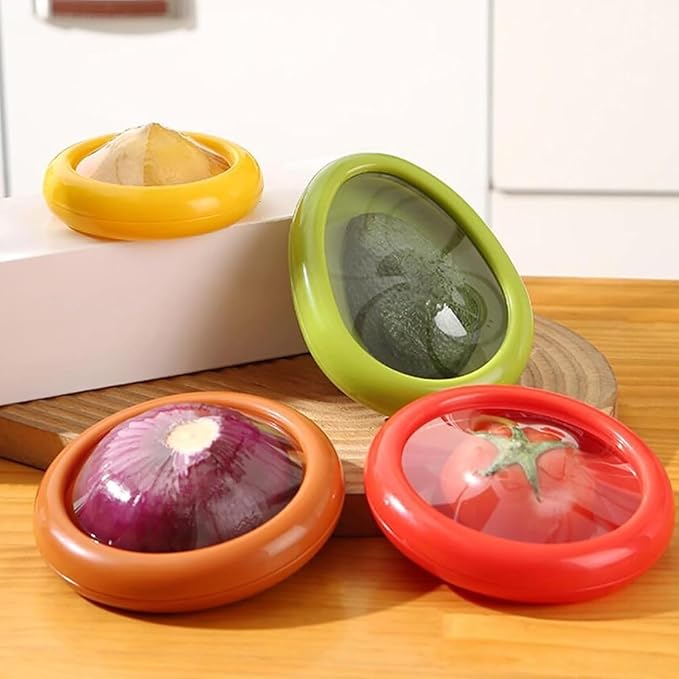 LYLHZRMDGC Set of 4 Fresh Food Containers, Fresh Pod, Reusable Silicone Storage Pods for Avocado, Onions, Tomatoes, Garlic – Anti-Oxidation for Fridge, Send Goods from Local Warehouse