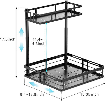 iSPECLE Under Kitchen Sink Organizer - 2 Pack Height Adjustable Pull Out Cabinet Organizer Fit Around Plumbing & Disposal, Heavy-Duty Undersink Storage Sliding Get Item for 30" - 36" Wide Sink Cabinet