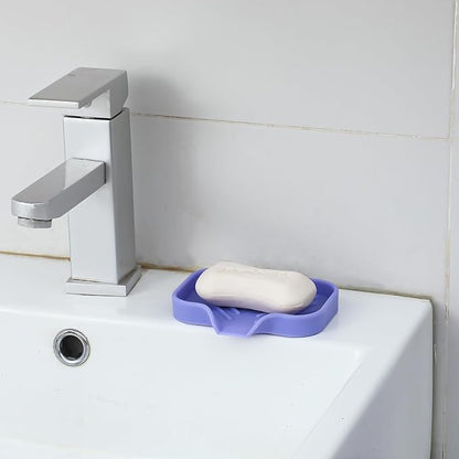 MicoYang Silicone Bathroom Soap Dishes with Drain Spout-Bathroom and Kitchen Sink Organizer,Sponge Holder,Dish Soap Tray,Perfect for Dispenser,Scrubber,Bottle on Sink or Counter-Light Purple 4.9"×3.2"