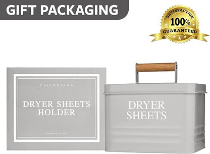 Calindiana Modern Farmhouse Metal Laundry Dryer Sheets Holder Fabric Softener Dispenser with Lid for Laundry Room Decor and Accessories and Space Saving Laundry Room Organization and Storage, Grey