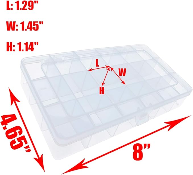 Xiaoyztan Clear Plastic Organizer, 18 Fixed Grids, Jewelry Box Bead Storage Container for Small Parts, Fishing Tackle, DIY Crafts, and Earrings, Overall 8 x 4.7 x 1.3 Inch, 2Pcs