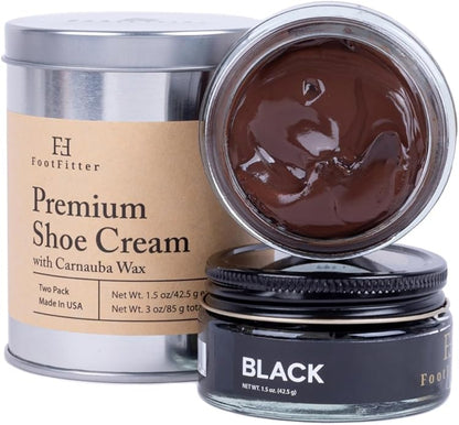 FootFitter Shoe Polish Cream with Carnauba Wax, Restores Leather, Adds Shine & Color to Boots & Shoes (Made in USA) Two Pack