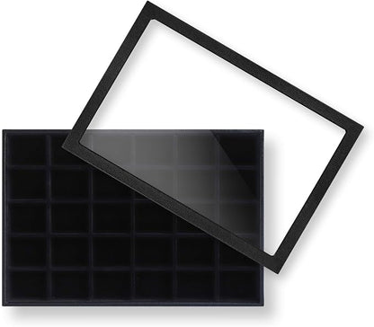 Wudygirl Jewelry Organizer 30 Grid Jewelry Tray with Lid Earring Holder Organizer for Women Ring Earring Bracelet Holder Storage (Pu Black)