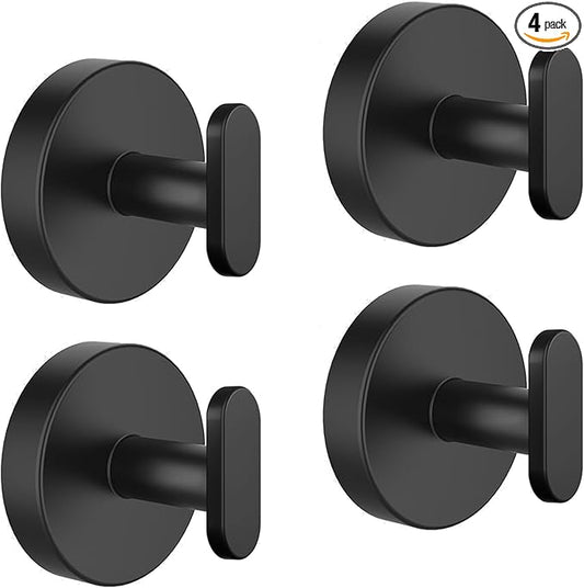 Josmimic Suction Cup Hooks for Shower, Removable Towel Hooks for Bathroom, Kitchen, Glass Door, Mirror, Tile – Loofah, Towel, Coat, Bath Robe Hook for Hanging, Black 4 Pack