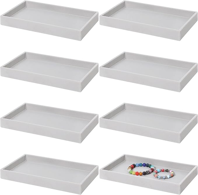 Inbagi 8 Pcs Small Velvet Jewelry StorageTray Stackable Drawers Organizer 8.3 x 4.7 x 1 Inches