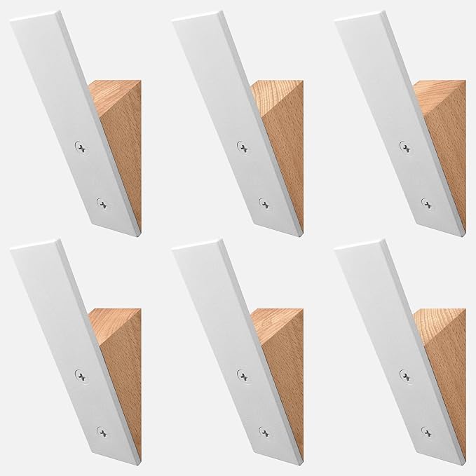 Homeforia Beech Wood Coat Hooks, High End Beech Wood & White Metal Wall Mounted Clothing Hooks, Mid-Century Modern Coat Hooks, Heavy Duty Wooden Hooks for Hanging Coats, Hats, Towels & More, Set of 6