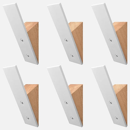 Homeforia Beech Wood Coat Hooks, High End Beech Wood & White Metal Wall Mounted Clothing Hooks, Mid-Century Modern Coat Hooks, Heavy Duty Wooden Hooks for Hanging Coats, Hats, Towels & More, Set of 6