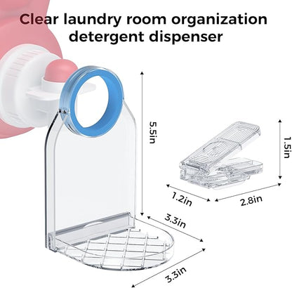 Clear Laundry Detergent Dispenser Cup Holder & Nozzle Force-Saving Switch, Drip Catcher, Soap Dispenser, laundry room organization decor (Clear 2 Pack)