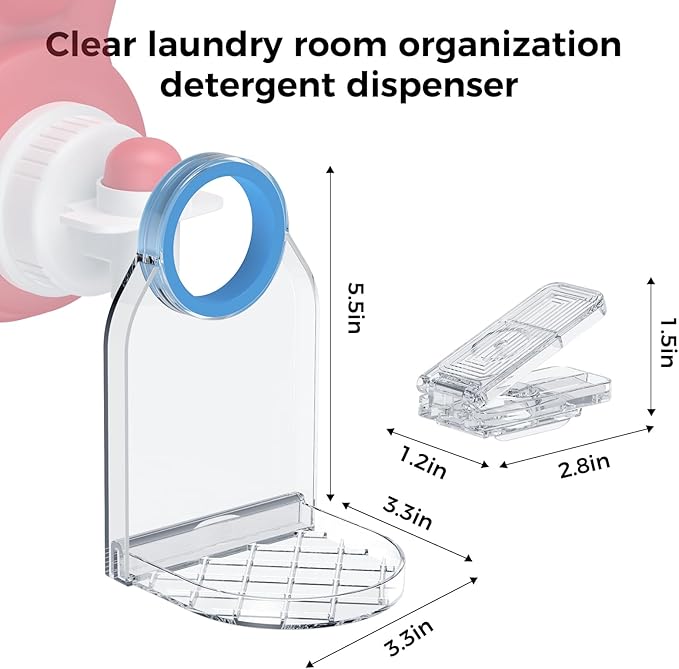 Clear Laundry Detergent Dispenser Cup Holder & Nozzle Force-Saving Switch, Drip Catcher, Soap Dispenser, laundry room organization decor (1 Pack)