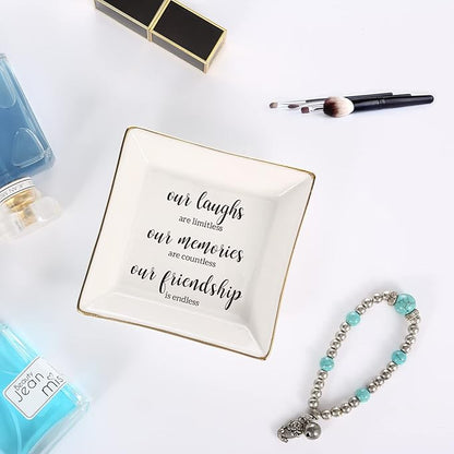 JOYIMARR Endless Friendship Gifts Ceramic Ring Dish Jewelry Tray,Birthday Gifts For Best Friend-Our Laughs Are Limitless,Our Memories Are Countless,Our Friendship Is Endless